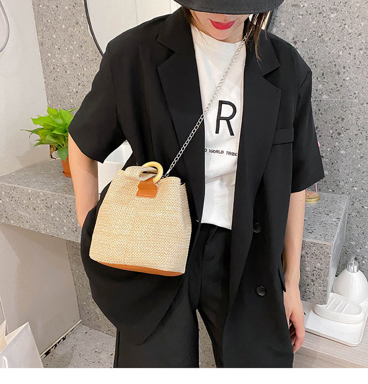 Women’s Beach Bag with Chain Strap & Wrist Handle | Bucket Bag
