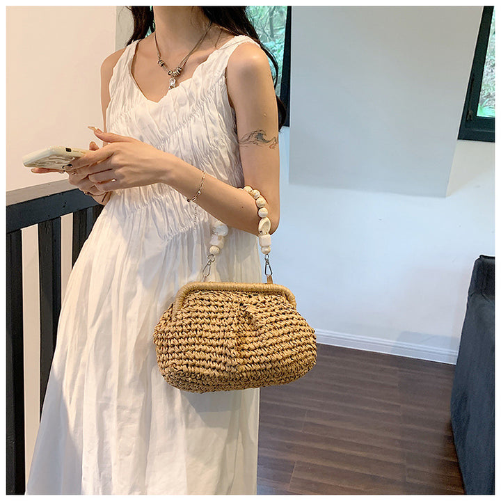 Women’s Beach Bag Woven Shoulder Bag | Marble Effect Beads