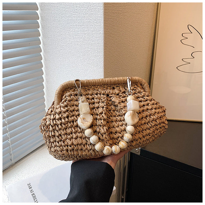 Women’s Beach Bag Woven Shoulder Bag | Marble Effect Beads