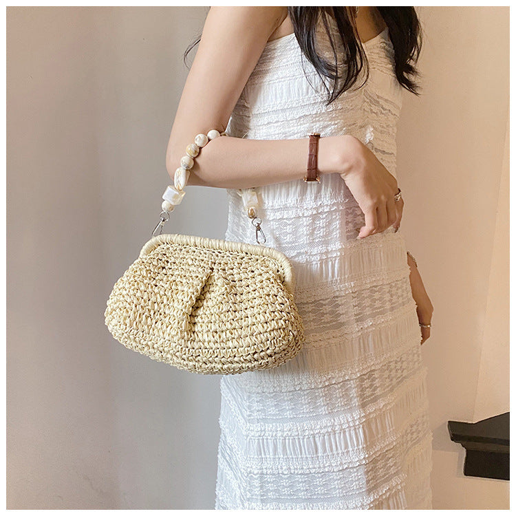 Women’s Beach Bag Woven Shoulder Bag | Marble Effect Beads