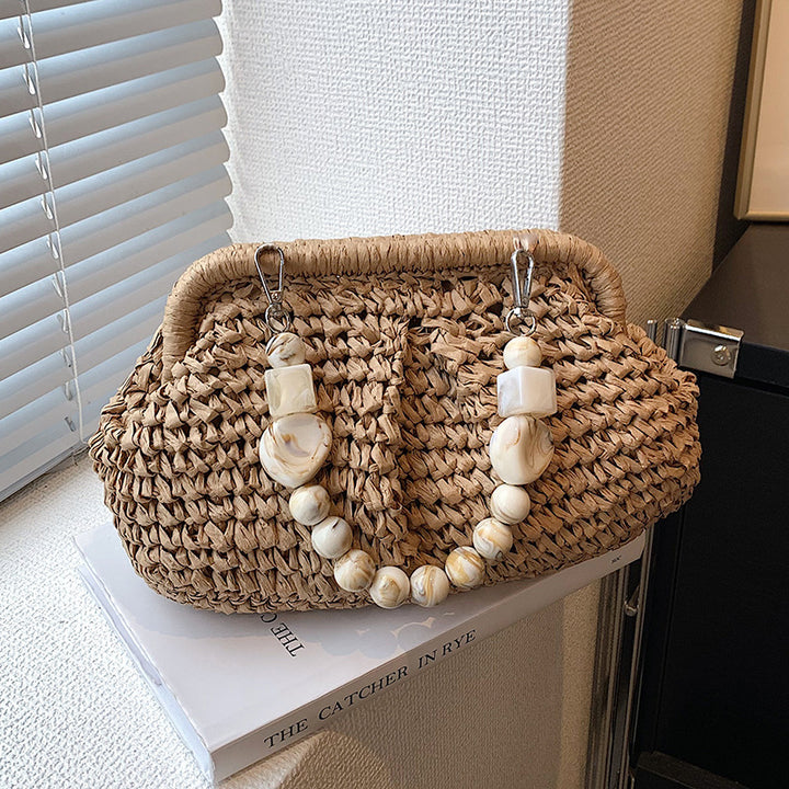 Women’s Beach Bag Woven Shoulder Bag | Marble Effect Beads