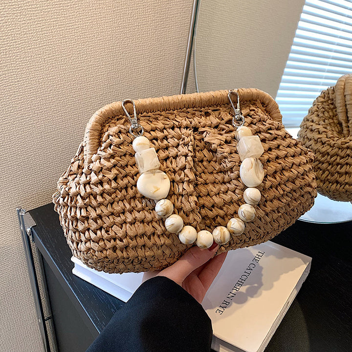 Women’s Beach Bag Woven Shoulder Bag | Marble Effect Beads