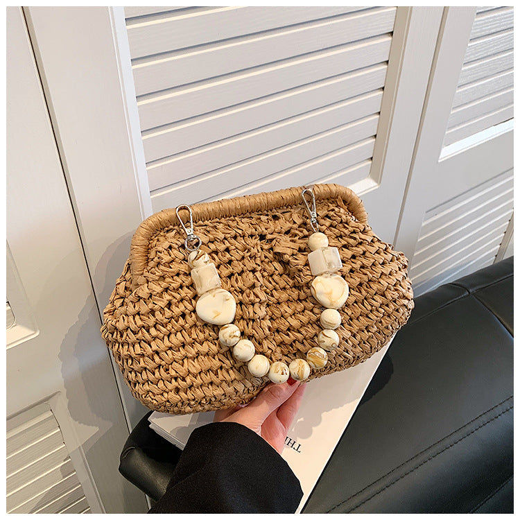 Women’s Beach Bag Woven Shoulder Bag | Marble Effect Beads