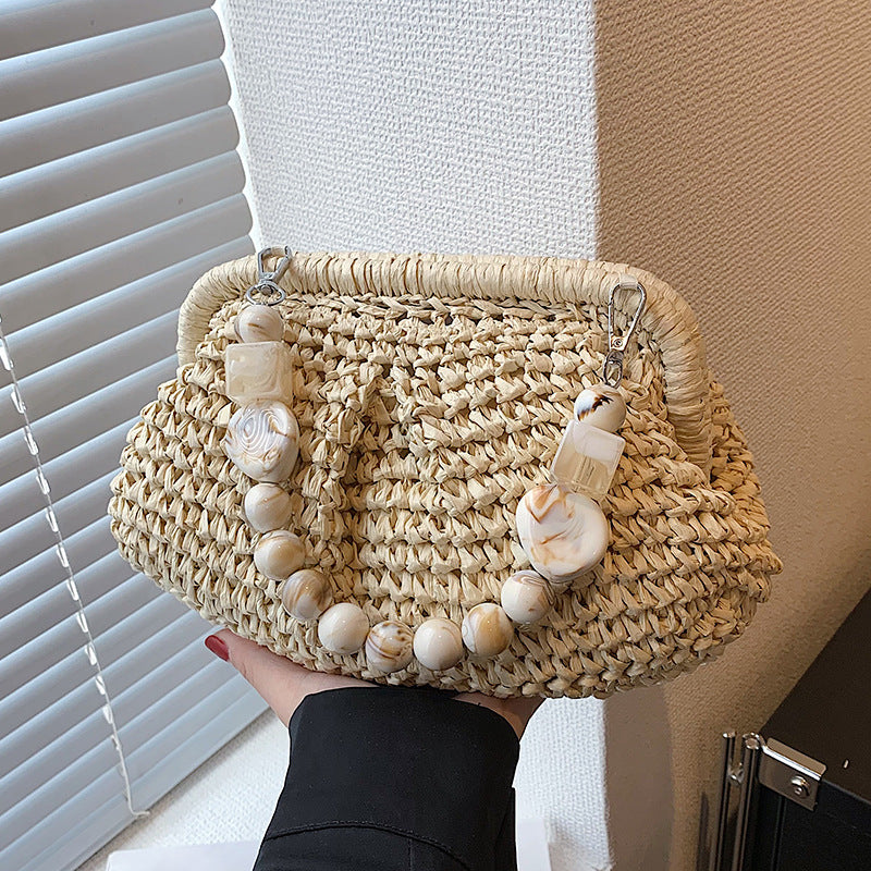 Women’s Beach Bag Woven Shoulder Bag | Marble Effect Beads