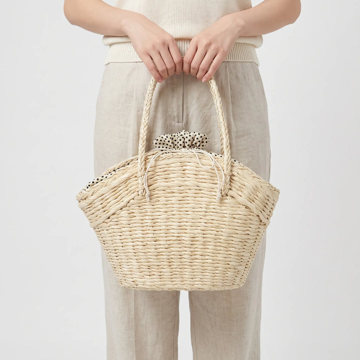 Women’s Beach Bag Woven Tote with Braided Handles | Polka Dot