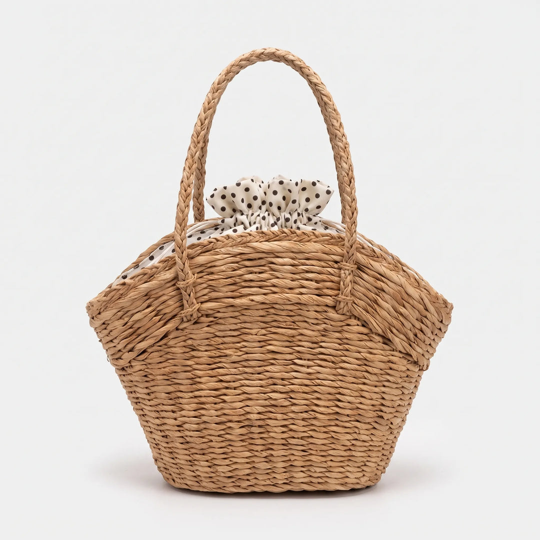Women’s Beach Bag Woven Tote with Braided Handles | Polka Dot