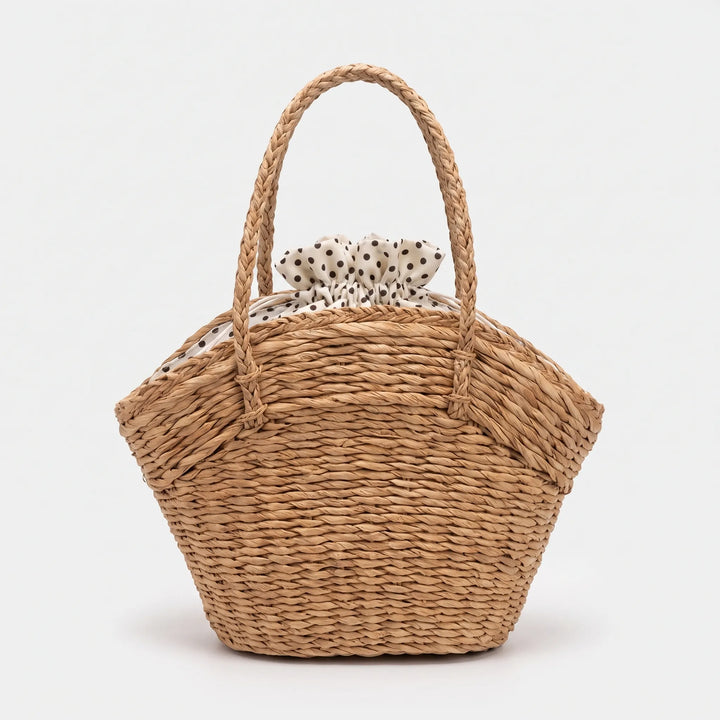 Women’s Beach Bag Woven Tote with Braided Handles | Polka Dot