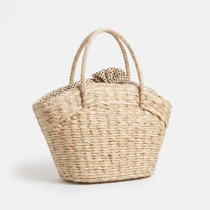 Women’s Beach Bag Woven Tote with Braided Handles | Polka Dot