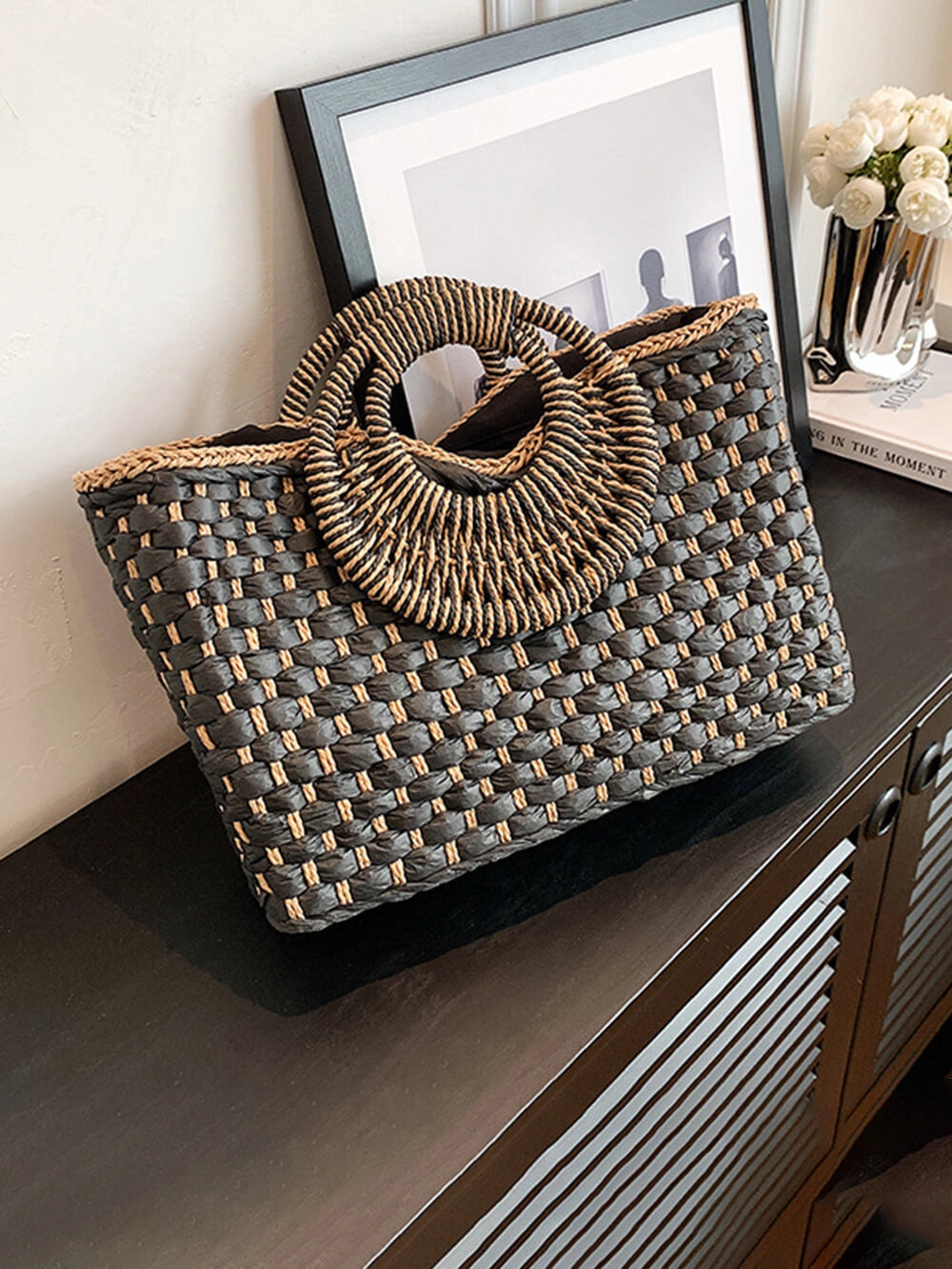 Women's Beach Bag Woven with Round Handle | Summer