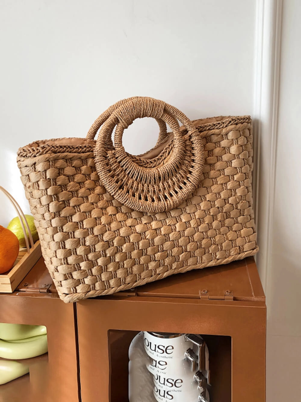 Women's Beach Bag Woven with Round Handle | Summer