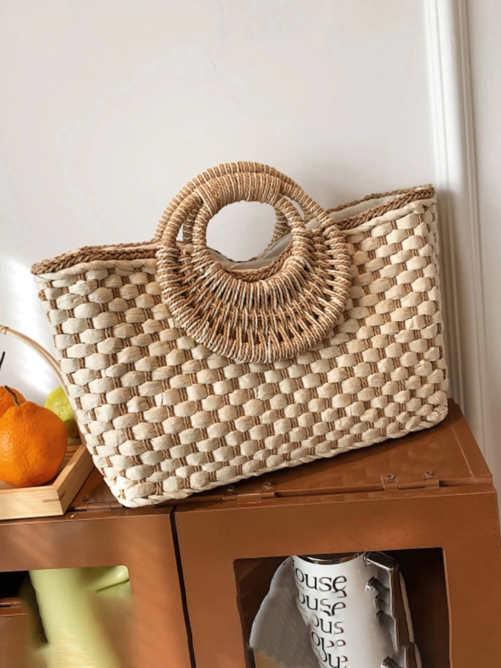 Women's Beach Bag Woven with Round Handle | Summer
