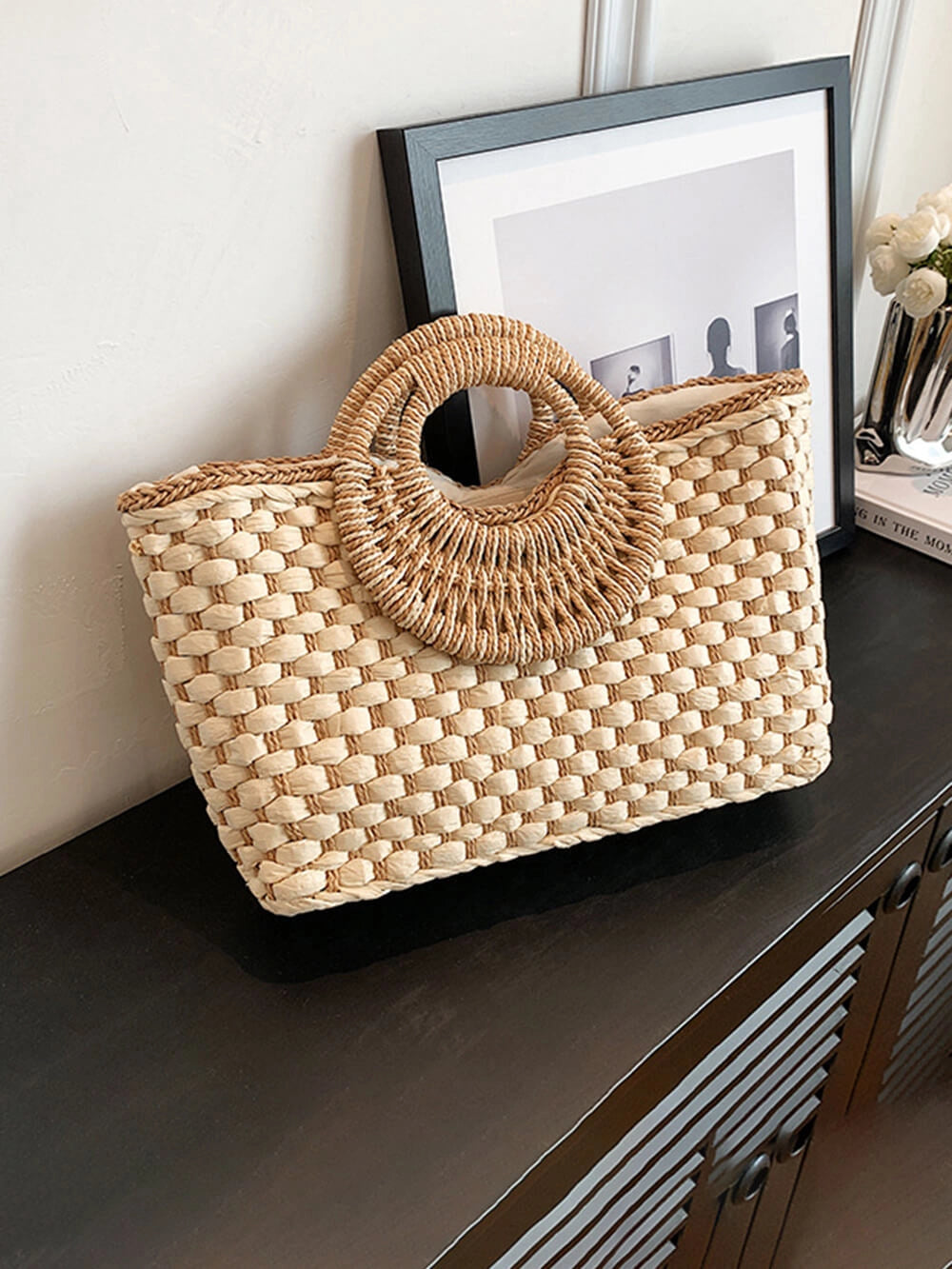 Women's Beach Bag Woven with Round Handle | Summer