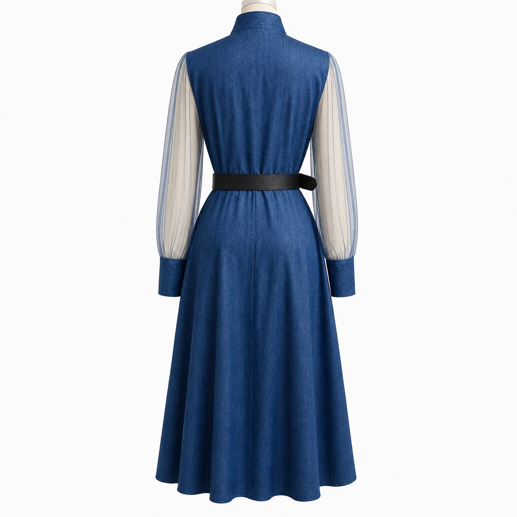 Women's Belted Midi Dress with Keyhole Neckline | Long Sleeve