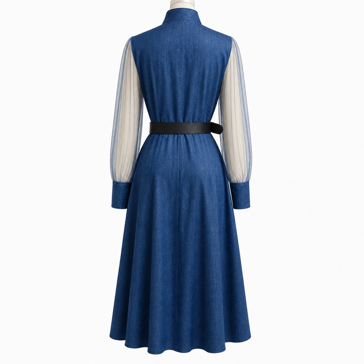 Women's Belted Midi Dress with Keyhole Neckline | Long Sleeve