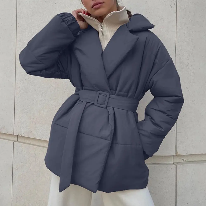 Women's Belted Puffer Winter Jacket with Lapel | Wrap