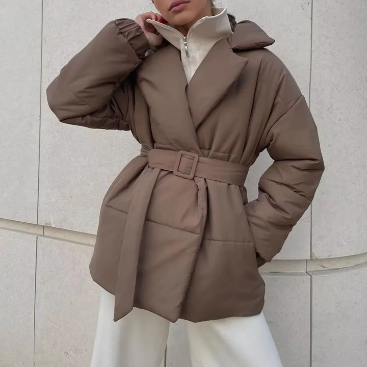 Women's Belted Puffer Winter Jacket with Lapel | Wrap