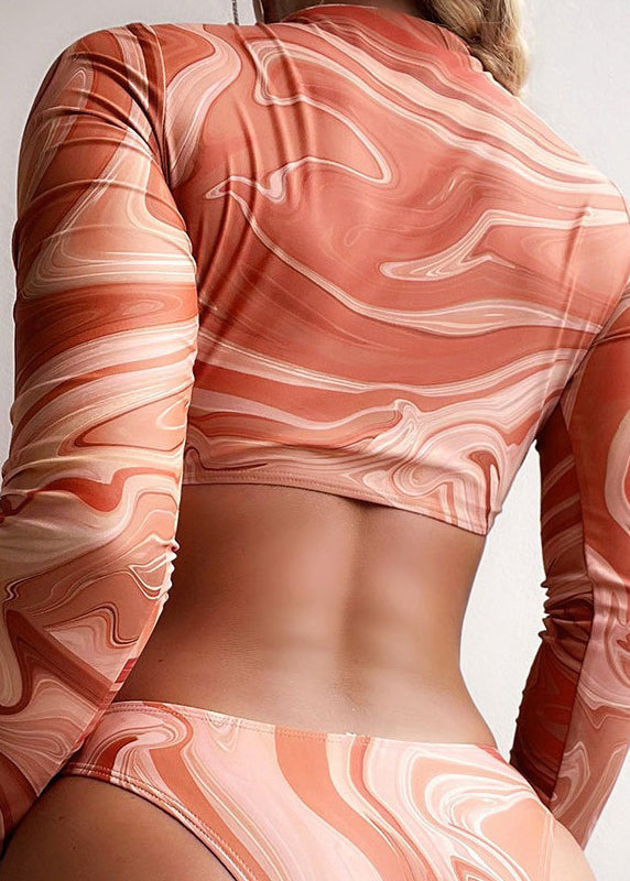 Women’s Bikini Set with Long Sleeves & Tie Front | Swirl Print