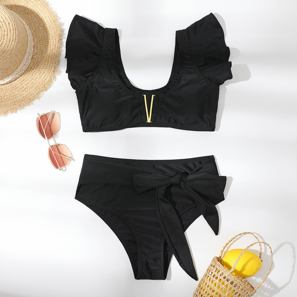 Women’s Bikini Set with Ruffle Sleeves & High Waist | Beach
