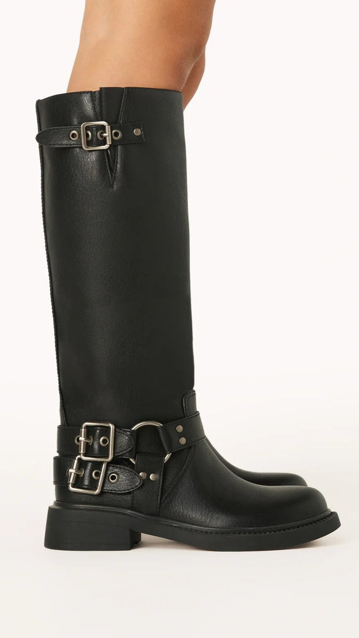 Women's Black Boots Buckle | Long Knee-High