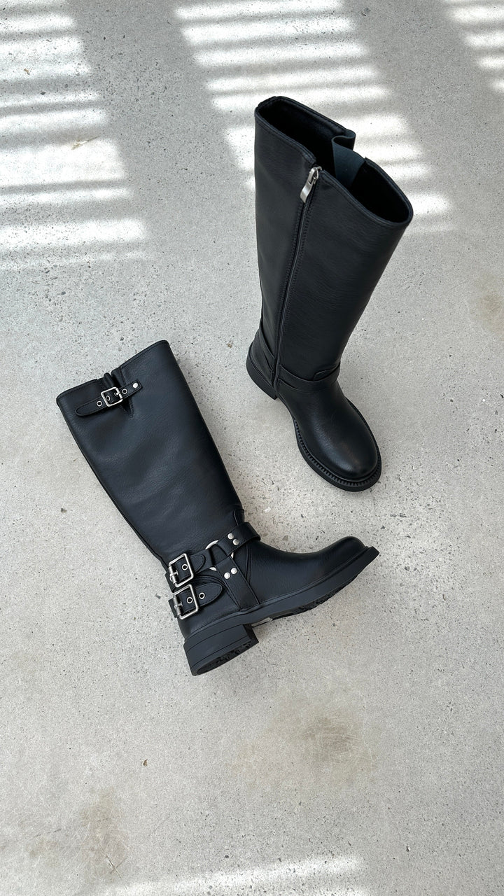Women's Black Boots Buckle | Long Knee-High