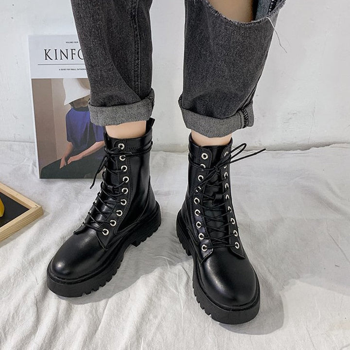 Women's Black Boots Lace-Up | Chunky Platform