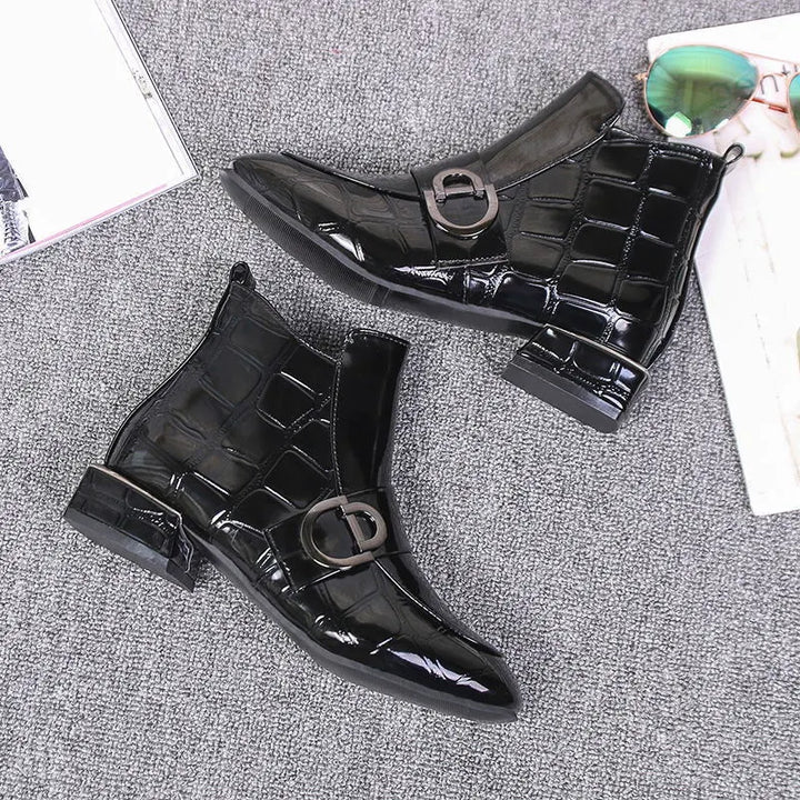Women's Black Boots with Buckle Design | Ankle