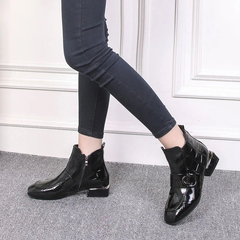 Women's Black Boots with Buckle Design | Ankle