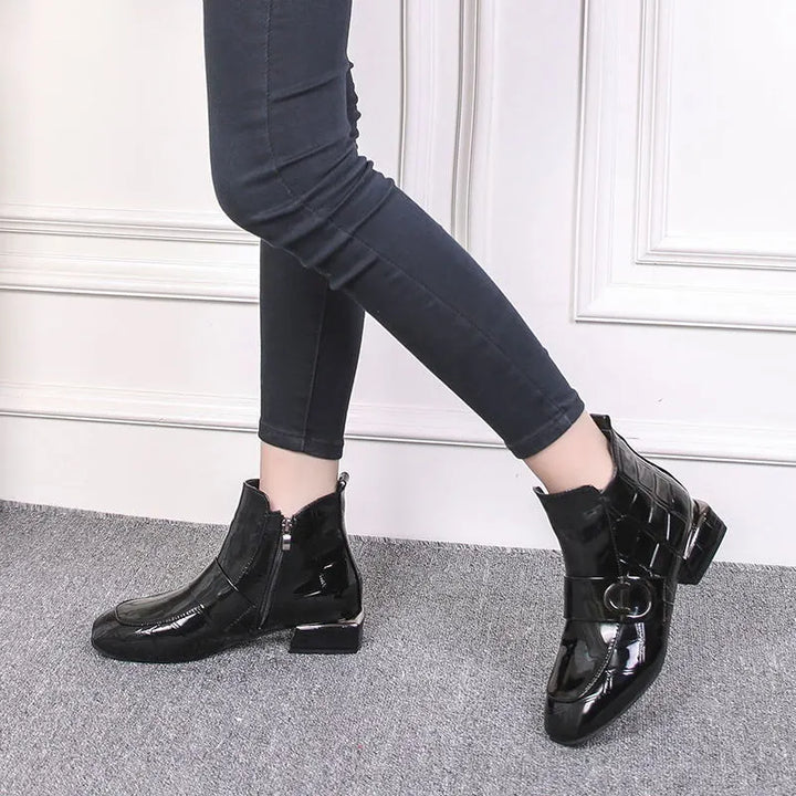 Women's Black Boots with Buckle Design | Ankle