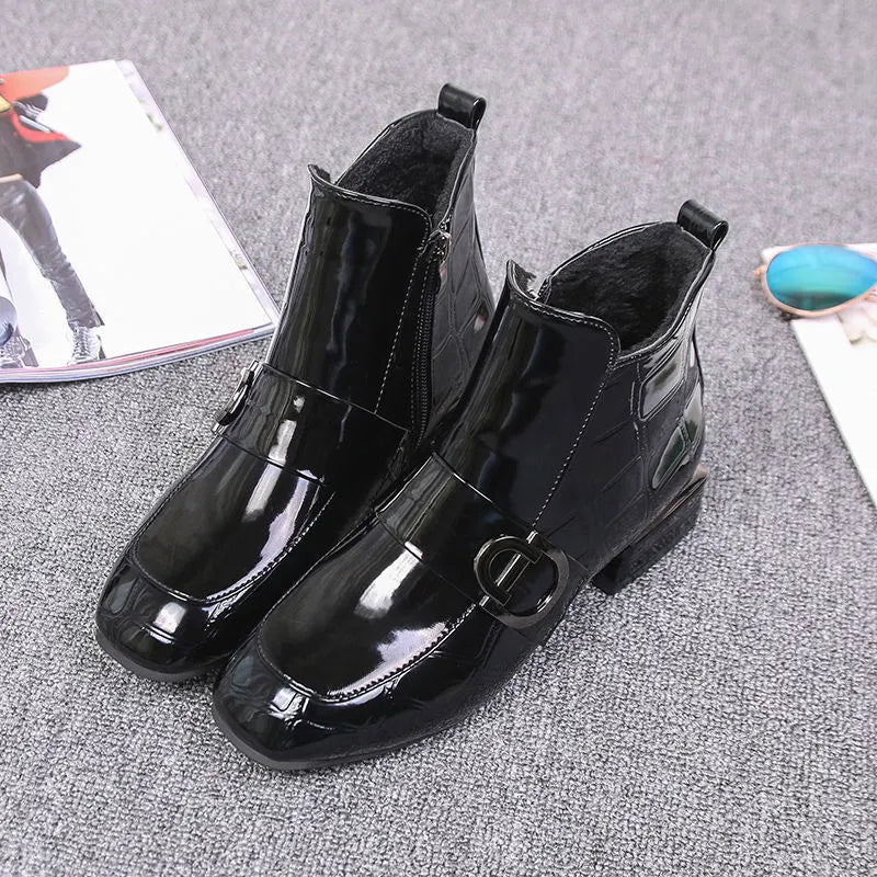 Women's Black Boots with Buckle Design | Ankle