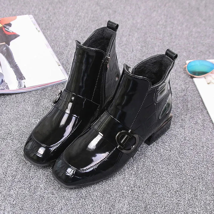 Women's Black Boots with Buckle Design | Ankle