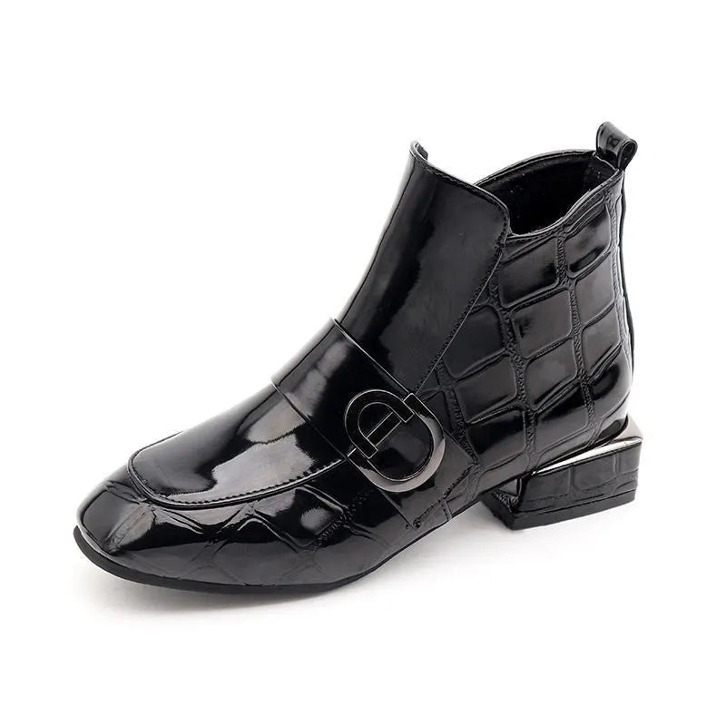 Women's Black Boots with Buckle Design | Ankle
