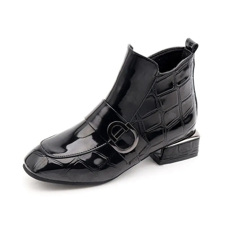 Women's Black Boots with Buckle Design | Ankle