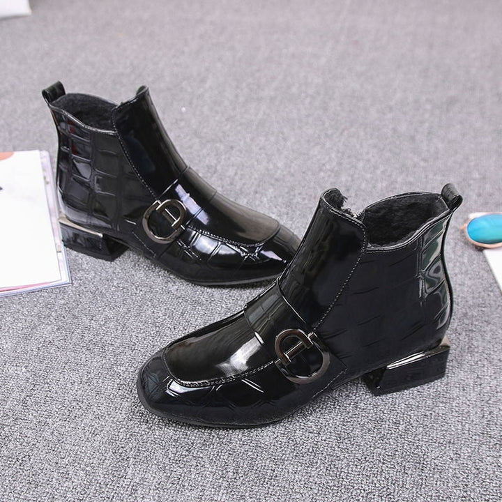 Women's Black Boots with Buckle Design | Ankle
