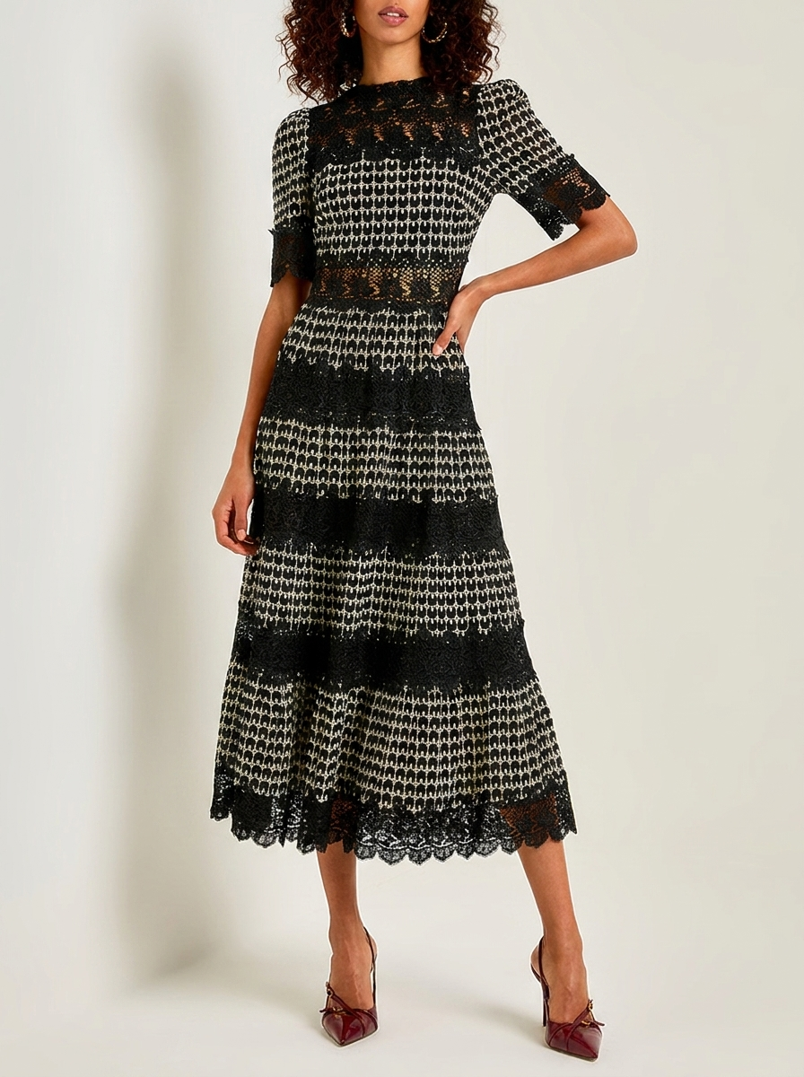 Women's Black Dress Maxi High Neck Half Sleeve | Wedding