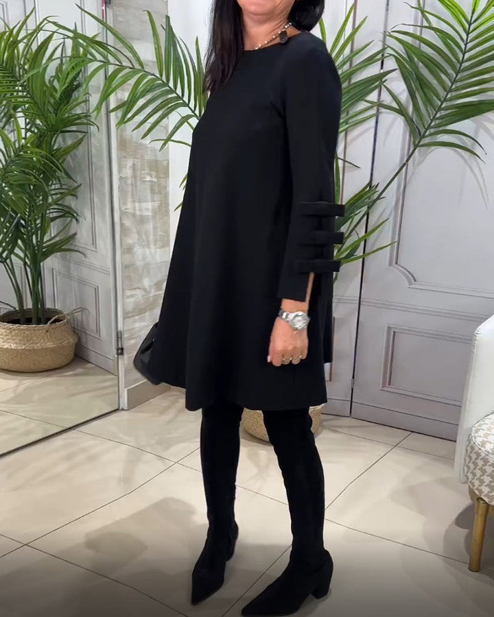 Women's Black Dress with Bow Sleeves & Round Neck | Mini