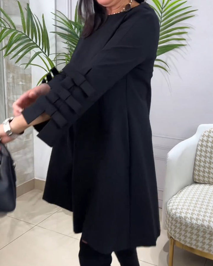 Women's Black Dress with Bow Sleeves & Round Neck | Mini