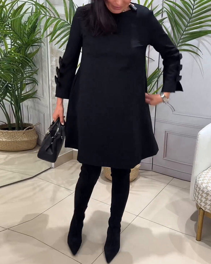 Women's Black Dress with Bow Sleeves & Round Neck | Mini