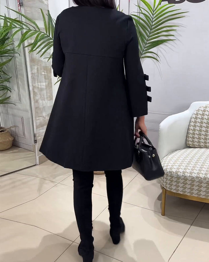 Women's Black Dress with Bow Sleeves & Round Neck | Mini