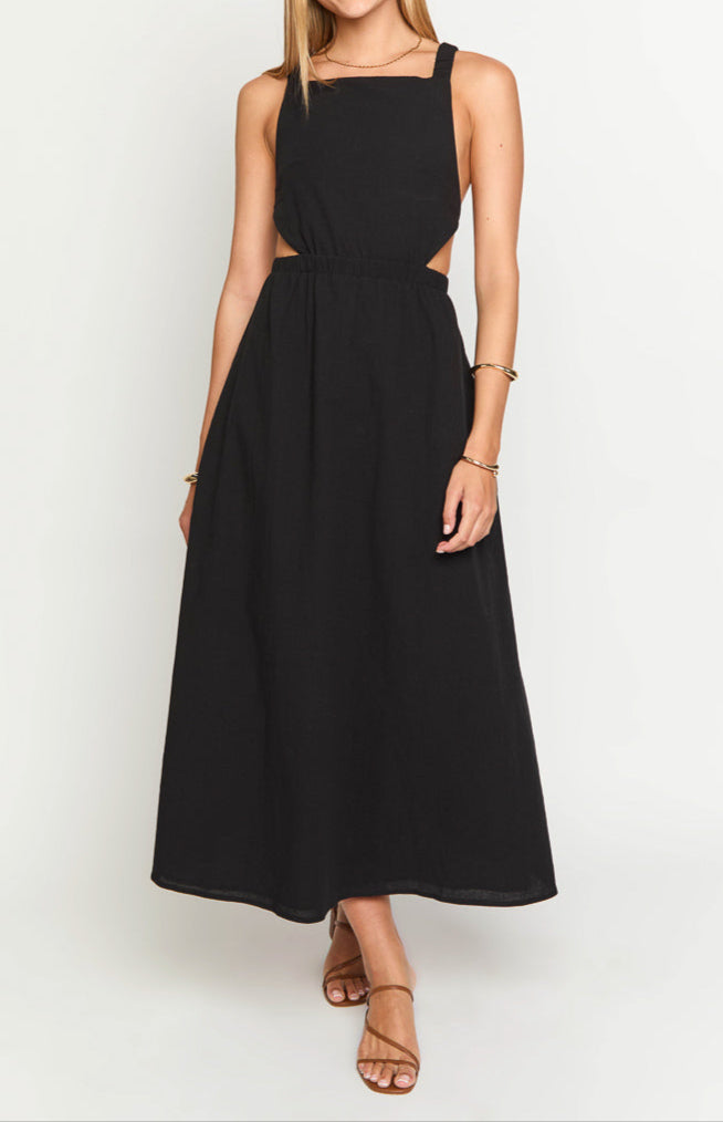 Women's Black Dress with Cutout Waist | Maxi