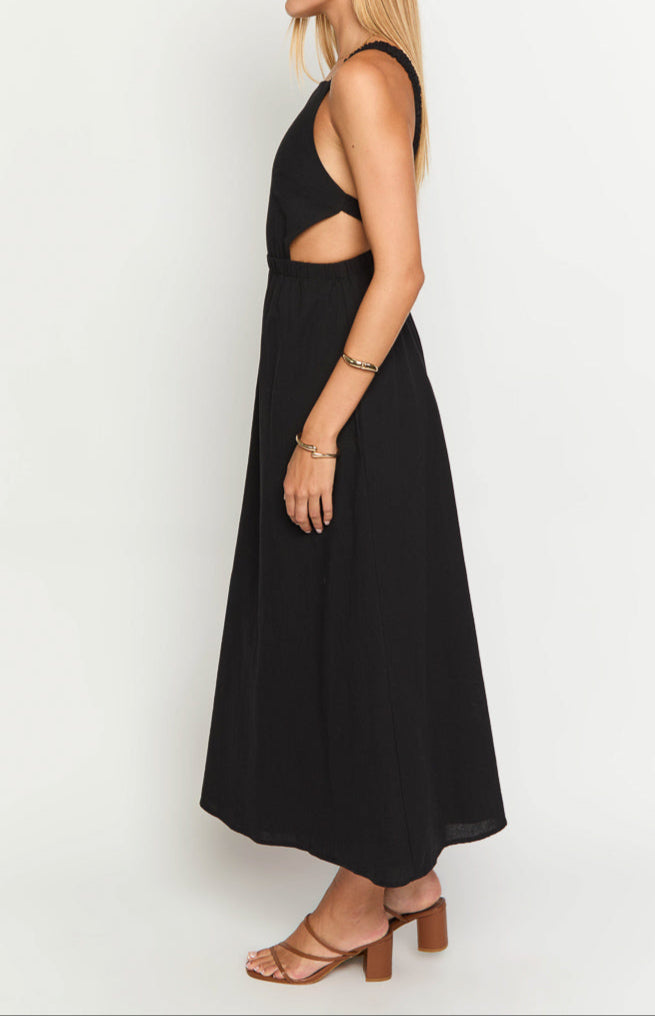 Women's Black Dress with Cutout Waist | Maxi