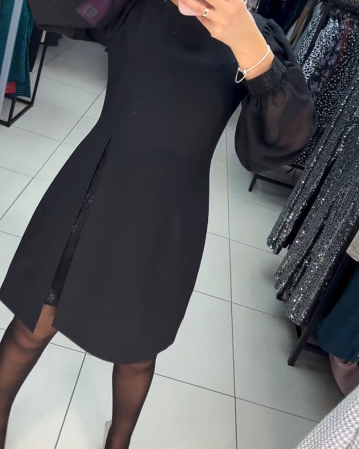 Women's Black Dress with Long Sleeves & Split | Mini
