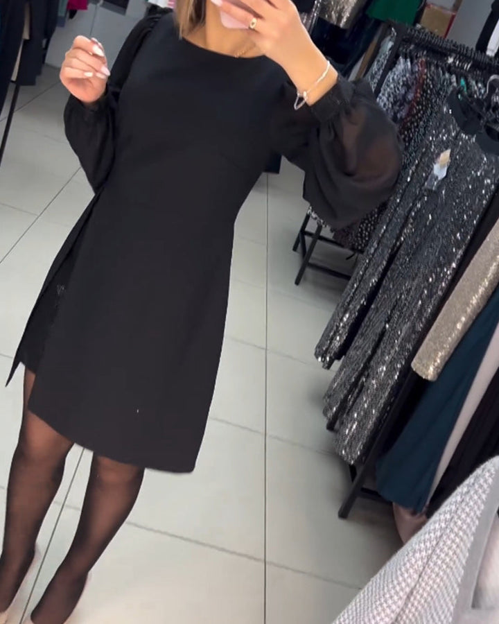 Women's Black Dress with Long Sleeves & Split | Mini