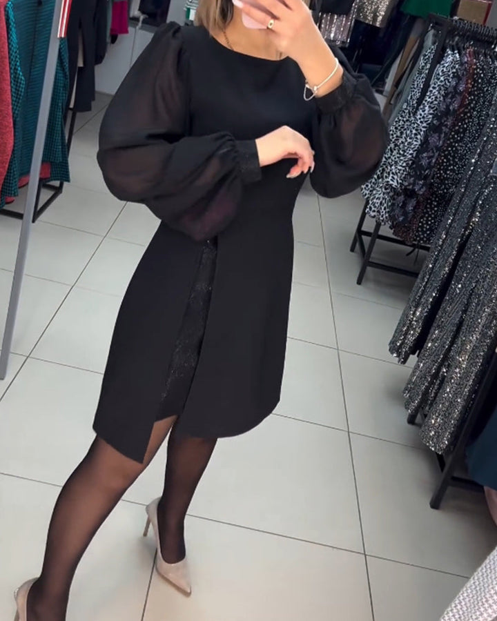 Women's Black Dress with Long Sleeves & Split | Mini
