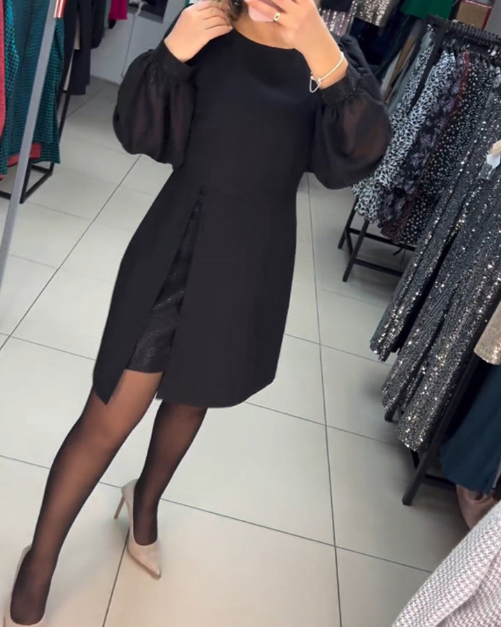 Women's Black Dress with Long Sleeves & Split | Mini