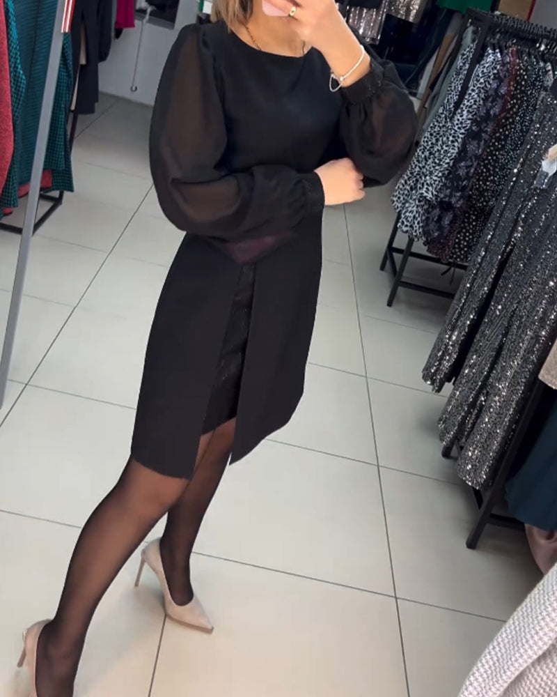 Women's Black Dress with Long Sleeves & Split | Mini