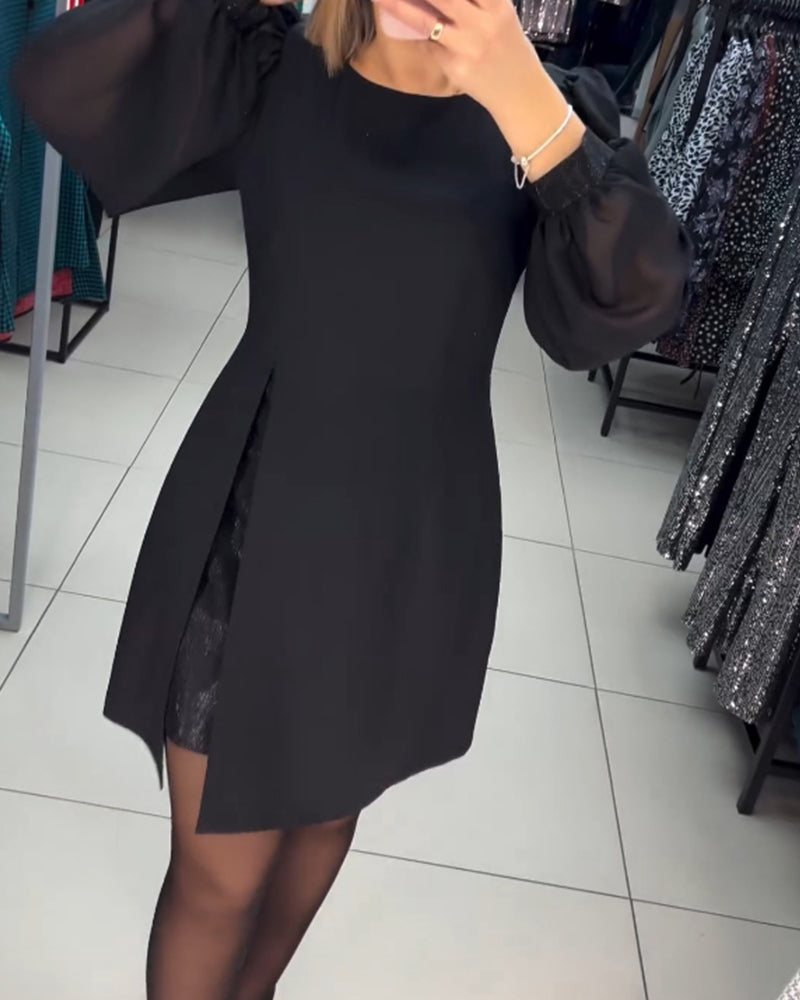 Women's Black Dress with Long Sleeves & Split | Mini