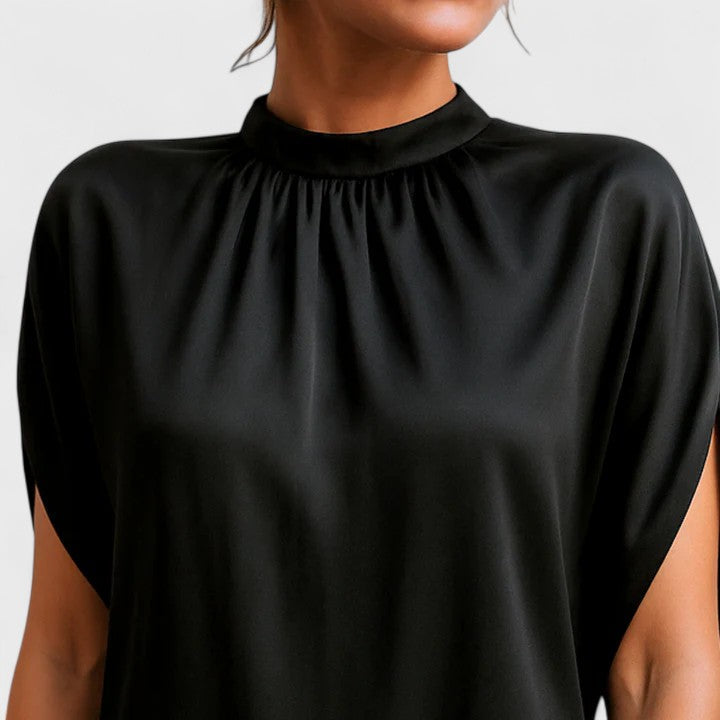 Women's Black Dress with Mock Neck & Cap Sleeves | Mini
