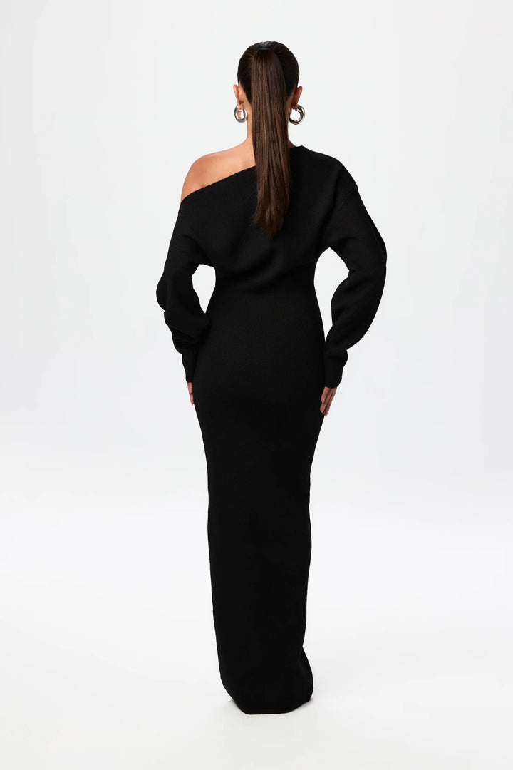 Women's Black Dress with Off Shoulder | Maxi