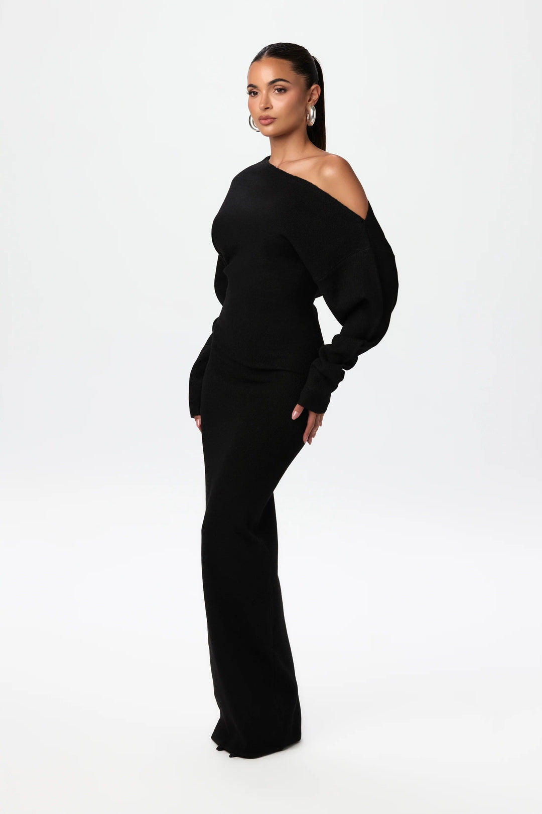 Women's Black Dress with Off Shoulder | Maxi