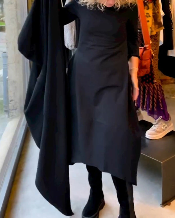Women's Black Dress with Round Neck | Midi Casual